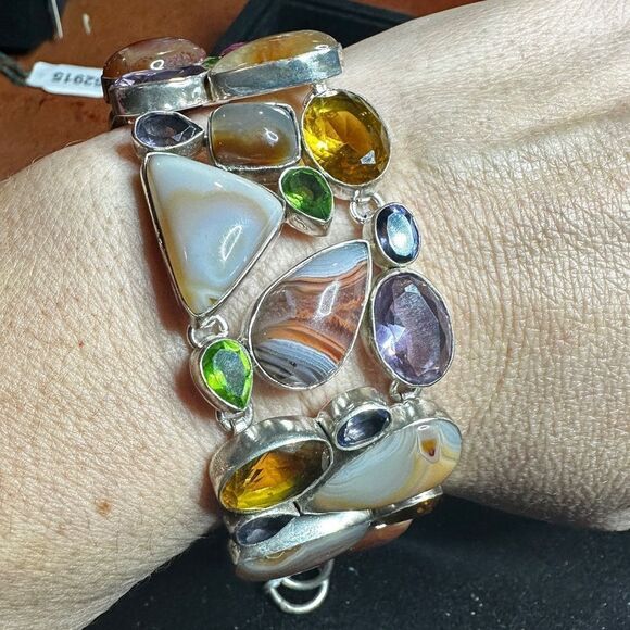 Incredible sterling silver, multi-stone (faceted and polished) bracelet! - Picture 8 of 16